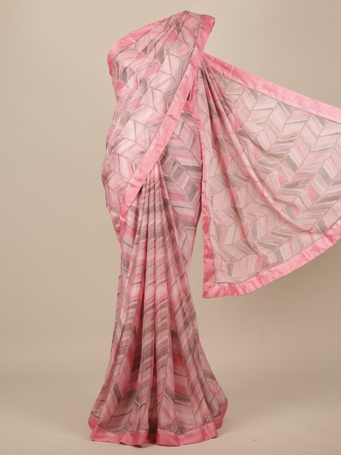 

Pothys Pink Printed Poly Chiffon Saree