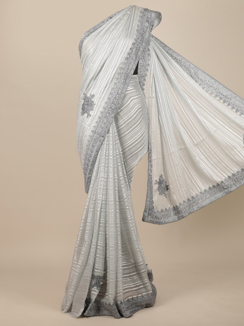 

Pothys Grey Striped Embroidered Saree