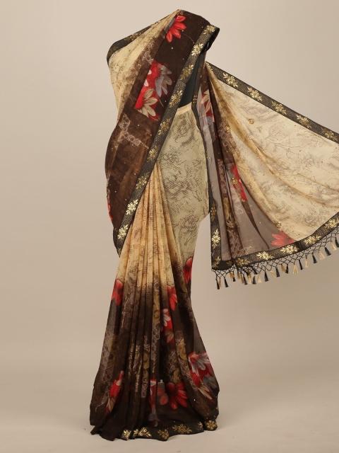 

Pothys Brown & Beige Floral Zari Saree