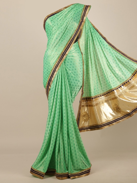 

Pothys Green & Gold-Toned Woven Design Poly Chiffon Saree