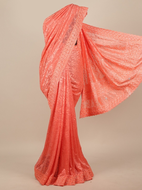 

Pothys Peach-Coloured Woven Design Net Saree