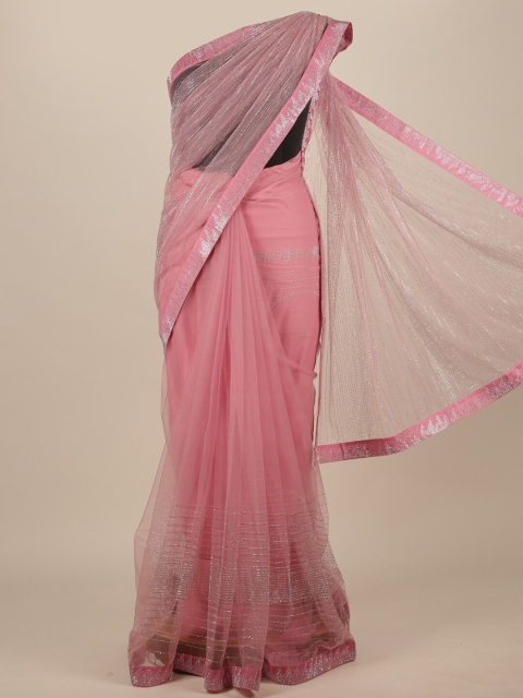 

Pothys Pink Embellished Beads and Stones Net Saree