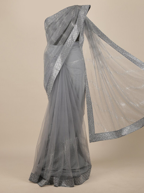 

Pothys Grey Embellished Beads and Stones Net Saree
