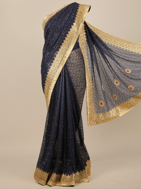 

Pothys Navy Blue Embellished Net Saree