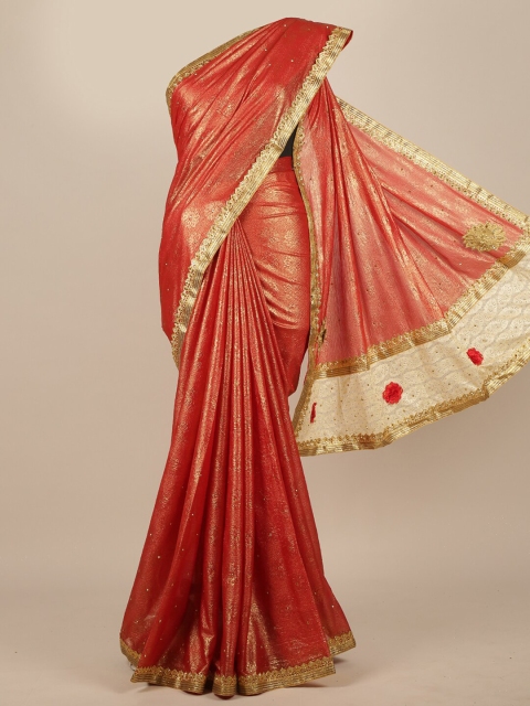 

Pothys Red Woven Design Gotta Patti Poly Chiffon Saree