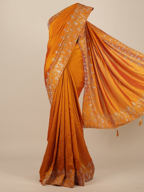 

Pothys Mustard Woven Design Zardozi Jute Silk Saree