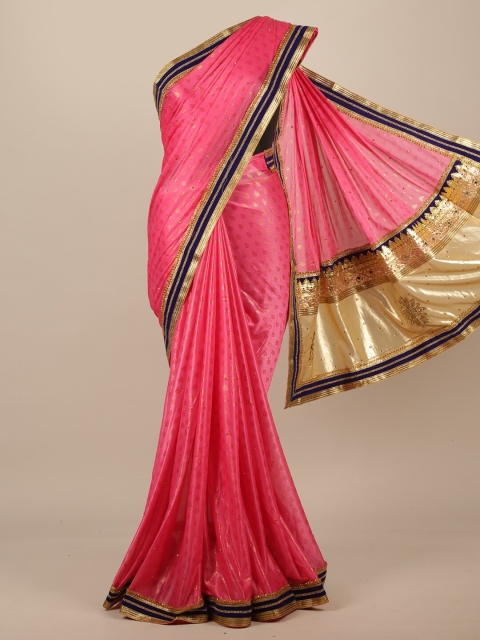 

Pothys Pink Woven Design Poly Chiffon Saree