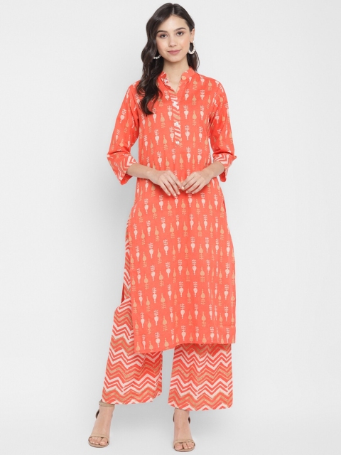 

ZOEYAMS Women Orange & White Printed Kurta