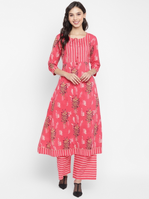 

ZOEYAMS Women Pink & White Ethnic Motifs Printed Anarkali Kurta