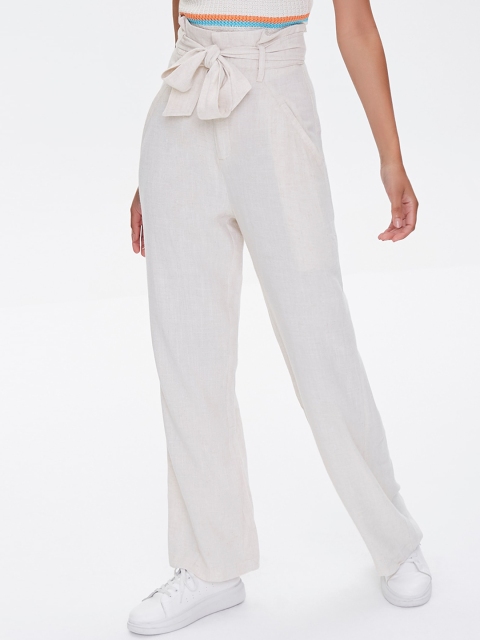 

FOREVER 21 Women Off White Solid High-Rise Peg Trousers