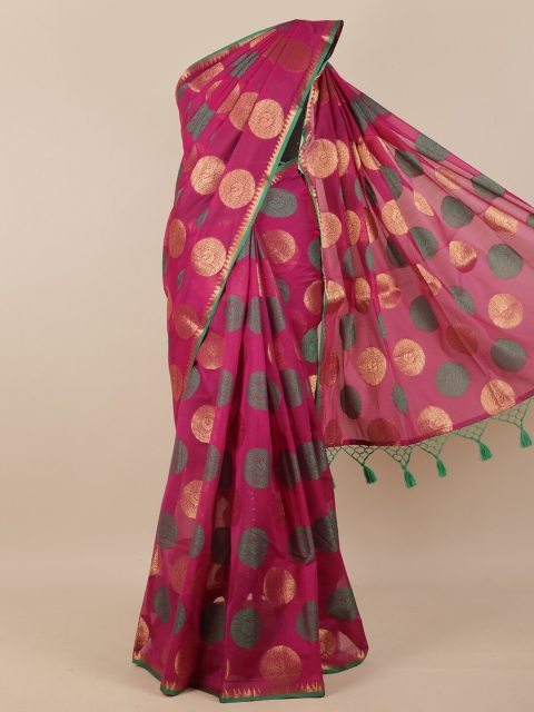 

Pothys Magenta & Gold-Toned Ethnic Motifs Zari Tissue Saree
