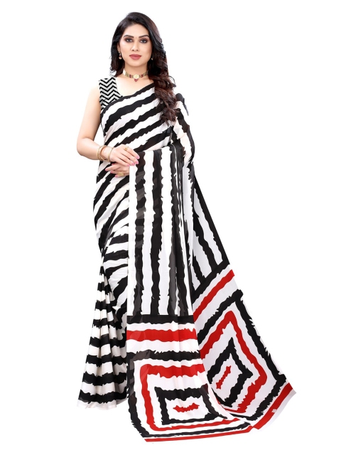 

KALINI White & Black Striped Pure Georgette Saree