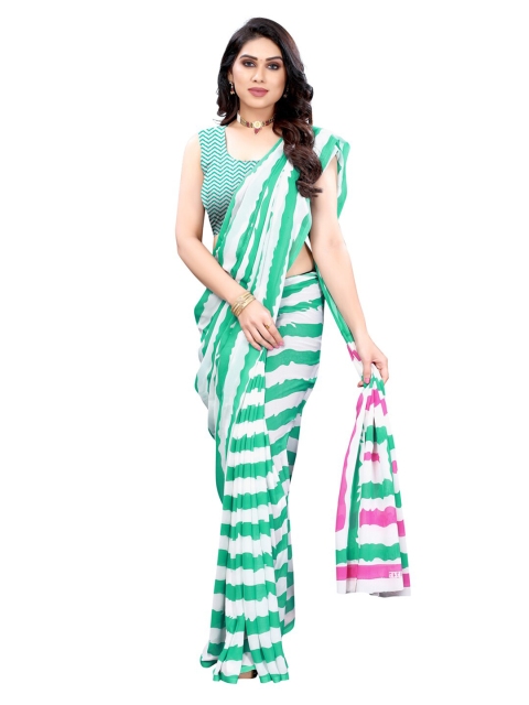 

Kalini White and Green Printed Georgette Saree With Blouse Piece