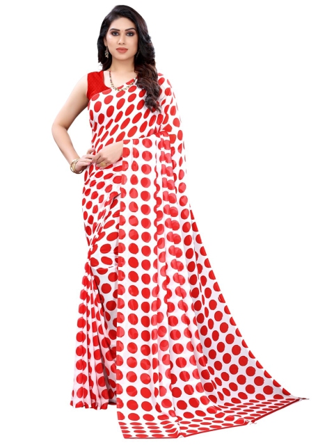 

KALINI Red Pure Georgette Polka Dot Printed Saree