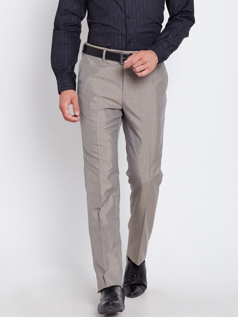 

Arrow Men Taupe Solid Flat-Front Formal Trousers