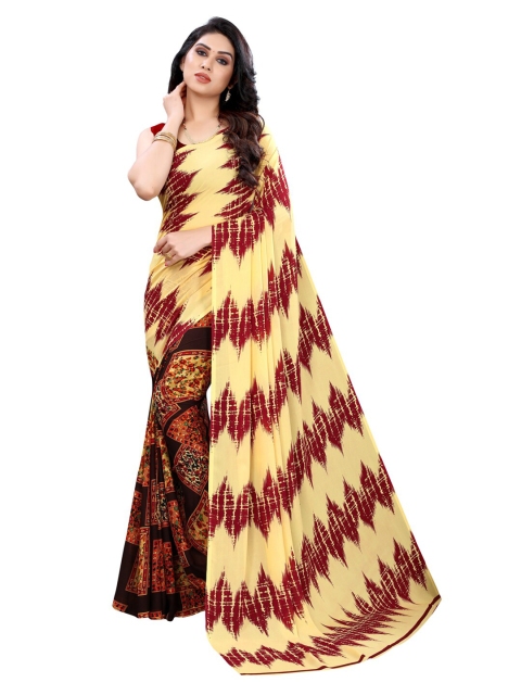 

KALINI Cream-Coloured & Maroon Pure Georgette Saree