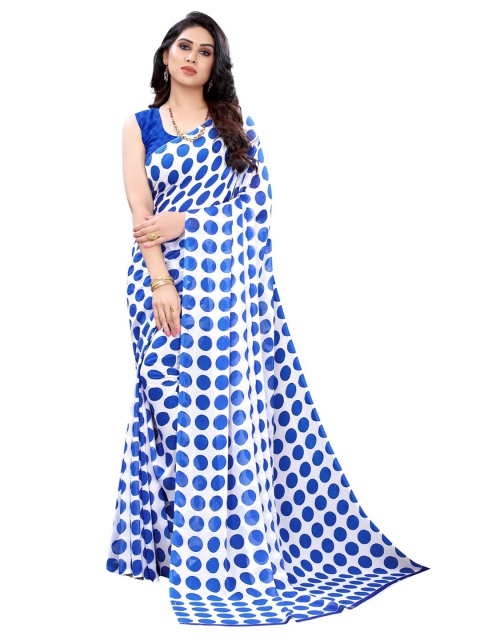 

Kalini Women Blue & White Polka Dots Printed Georgette Saree