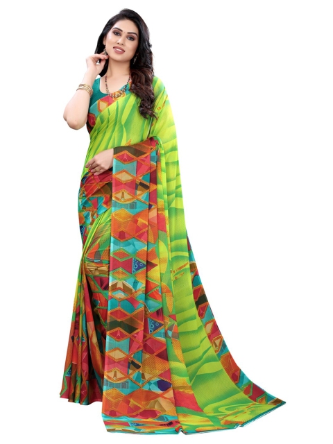 

KALINI Green & Red Pure Georgette Printed Saree