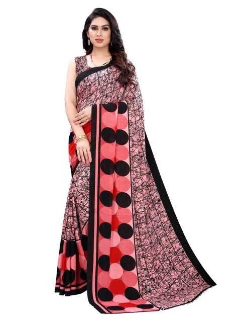 

Kalini Women Pink & Black Printed Georgette Saree