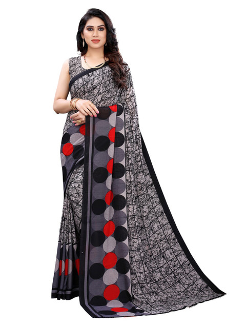 

KALINI Grey & Red Pure Georgette Saree