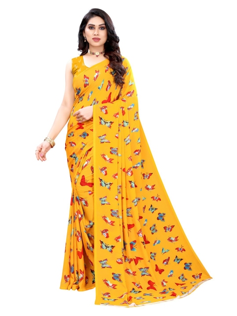 

KALINI Yellow Pure Georgette Printed Saree