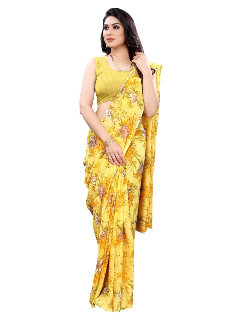 

KALINI Yellow & Beige Floral Pure Georgette Saree