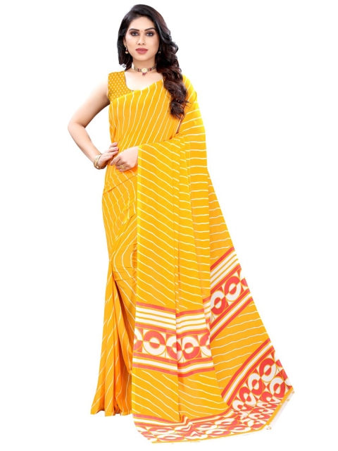 

KALINI Yellow & Red Leheriya Printed Pure Georgette Saree