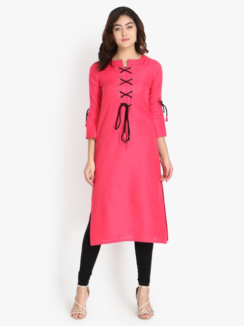 

OM SAI LATEST CREATION Women Pink & Black Bell Sleeves Kurta