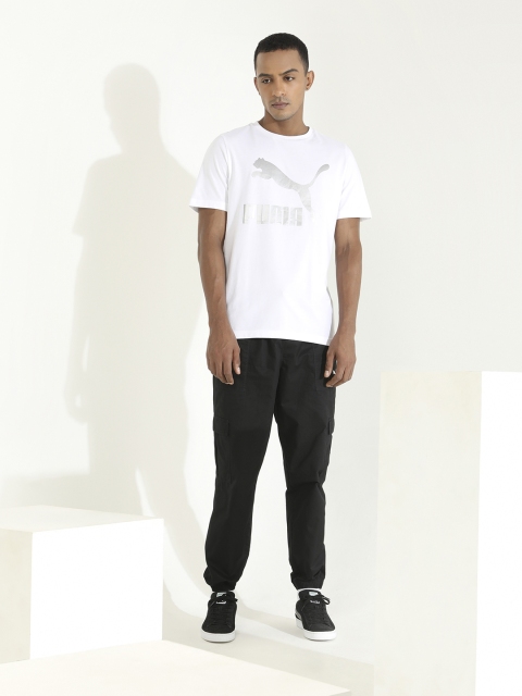 

Puma Men White Silver-Toned Brand Logo Printed Pure Cotton T-shirt