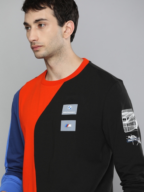 

PUMA Motorsport Men Black Red BMW Motorsport Street Colourblocked Pure Cotton T-shirt