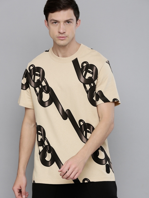 

Puma Men Beige Black Printed Loose Pure Cotton T-shirt