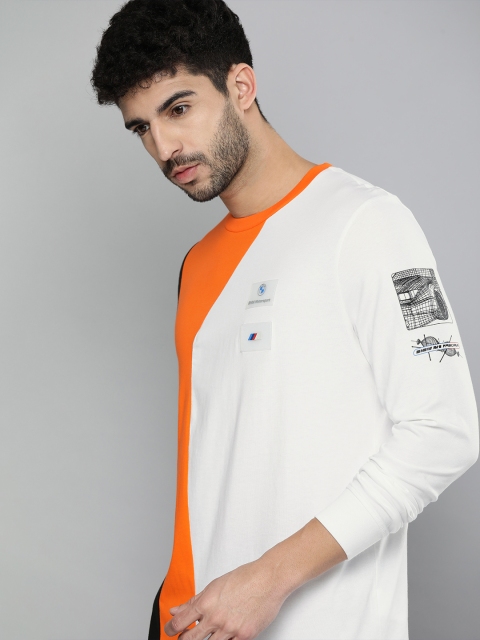 

PUMA Motorsport Men White Orange BMW Motorsport Street Colourblocked Pure Cotton T-shirt