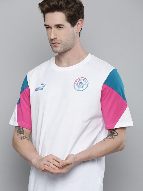 

Puma Men White & Pink Manchester United Print Colourblocked Football T-shirt