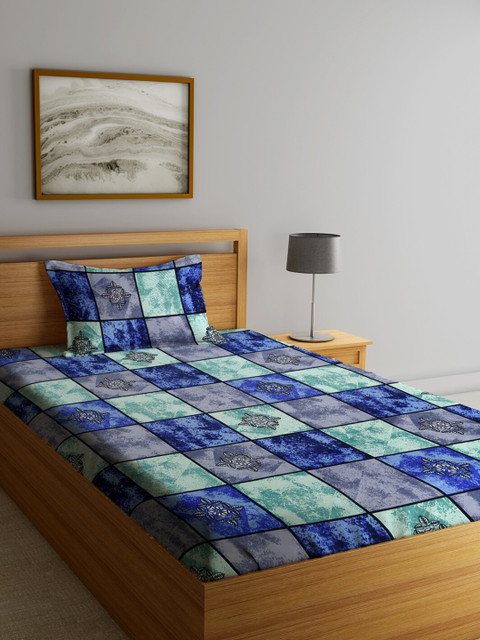 

Fashion String Blue & Sea Green Floral 144 TC Single Bedsheet with 1 Pillow Covers