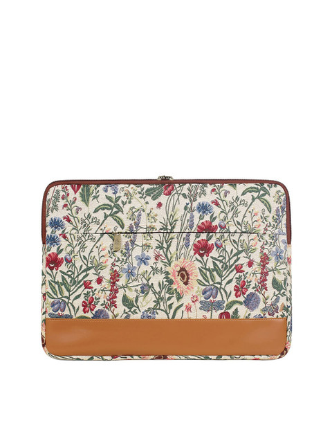 

THE CLOWNFISH Unisex Beige & Brown Printed Leather Laptop Bag