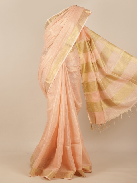 

Pothys Peach-Coloured & Gold-Toned Woven Design Zari Saree