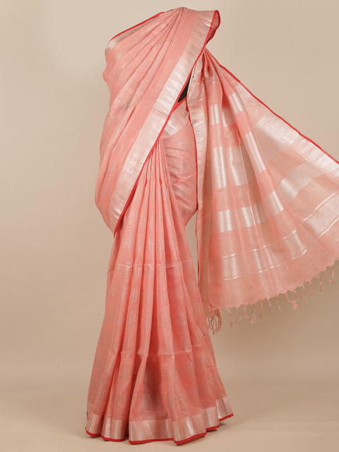 

Pothys Peach-Coloured & Silver-Toned Woven Design Saree