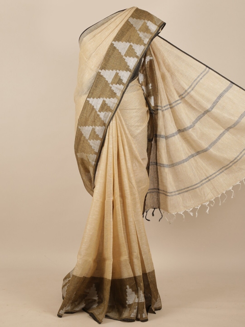 

Pothys Cream-Coloured & Brown Saree