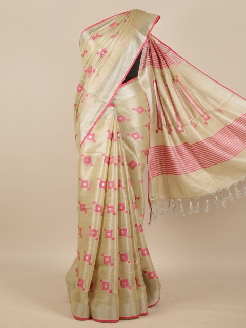 

Pothys Cream-Coloured & Pink Woven Design Saree