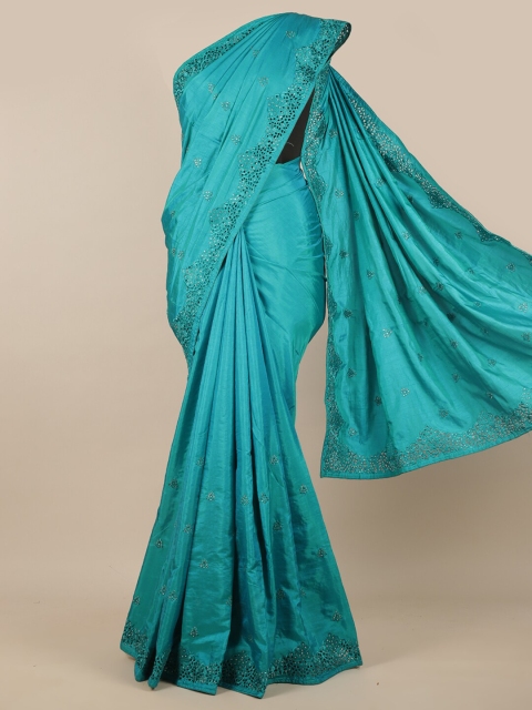 

Pothys Blue Embellished Beads & Stones Sana Silk Saree