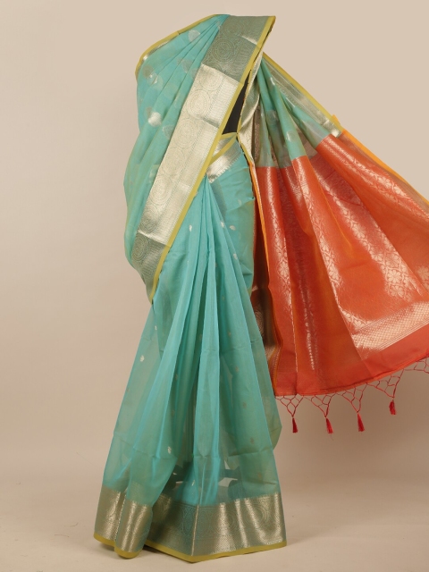 

Pothys Green & Gold-Toned Ethnic Motifs Zari Saree