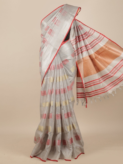 

Pothys Silver-Toned Linen Blend Saree