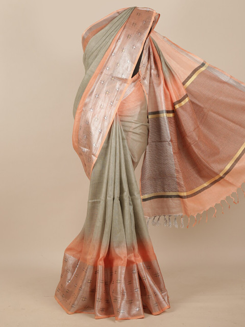 

Pothys Green & Peach-Coloured Linen Blend Saree