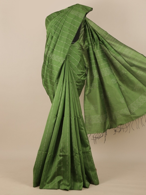 

Pothys Green & Gold-Coloured Striped Zari Silk Blend Saree