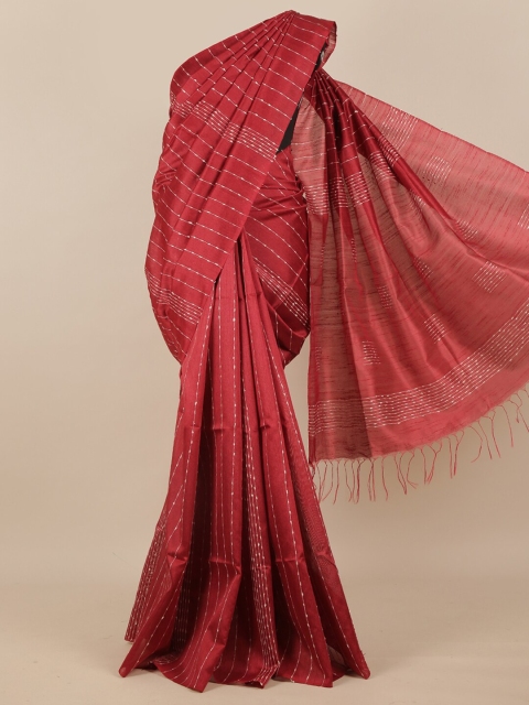 

Pothys Maroon & White Striped Silk Blend Saree