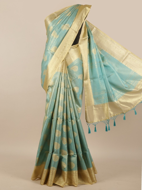 

Pothys Green & Gold-Toned Ethnic Motifs Silk Blend Saree