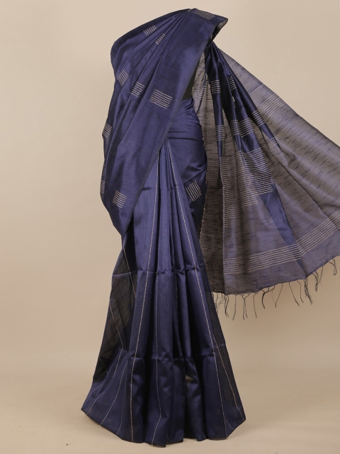 

Pothys Blue & Beige Geometric Embroidered Silk Blend Saree