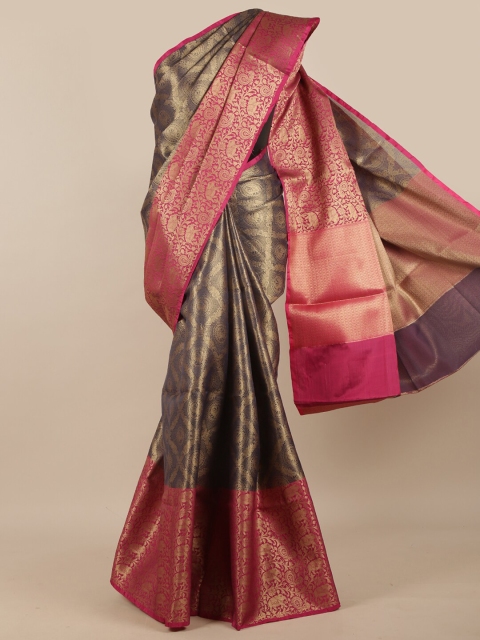 

Pothys Navy Blue & Pink Ethnic Motifs Zari Silk Blend Saree