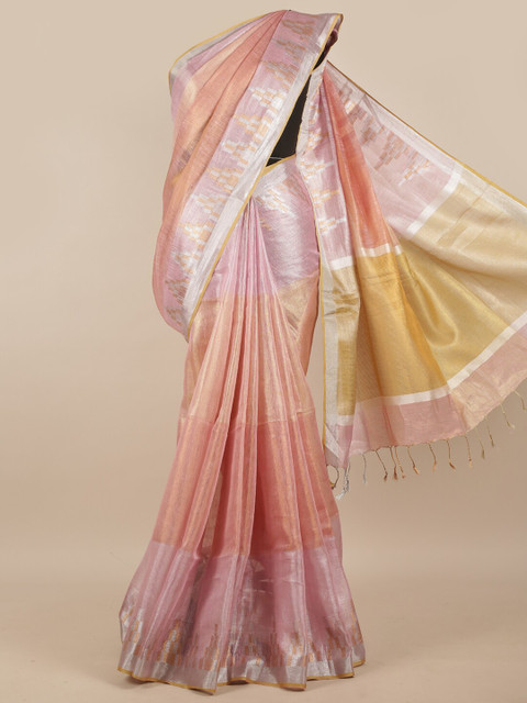 

Pothys Pink & Silver-Toned Linen Blend Saree