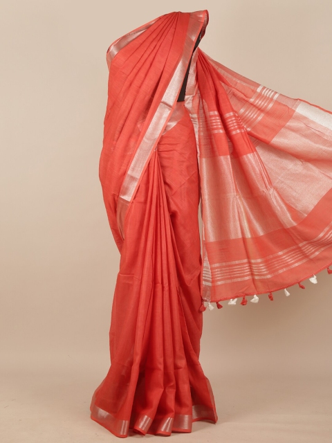 

Pothys Red & Silver-Coloured Linen Blend Saree